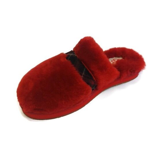 UGG Womens Size 5 Dalla Plaid Sandal Sheepskin Slippers Ribbon Red 1127489 - Picture 3 of 8